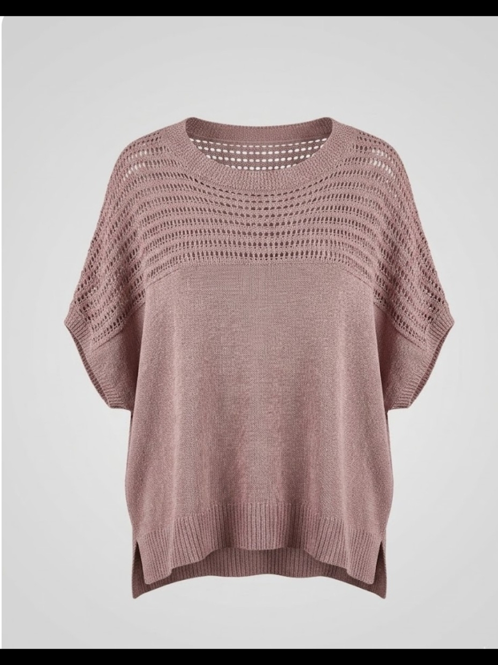 Max Studio Mauve Open-Knit Short Sleeve Sweater